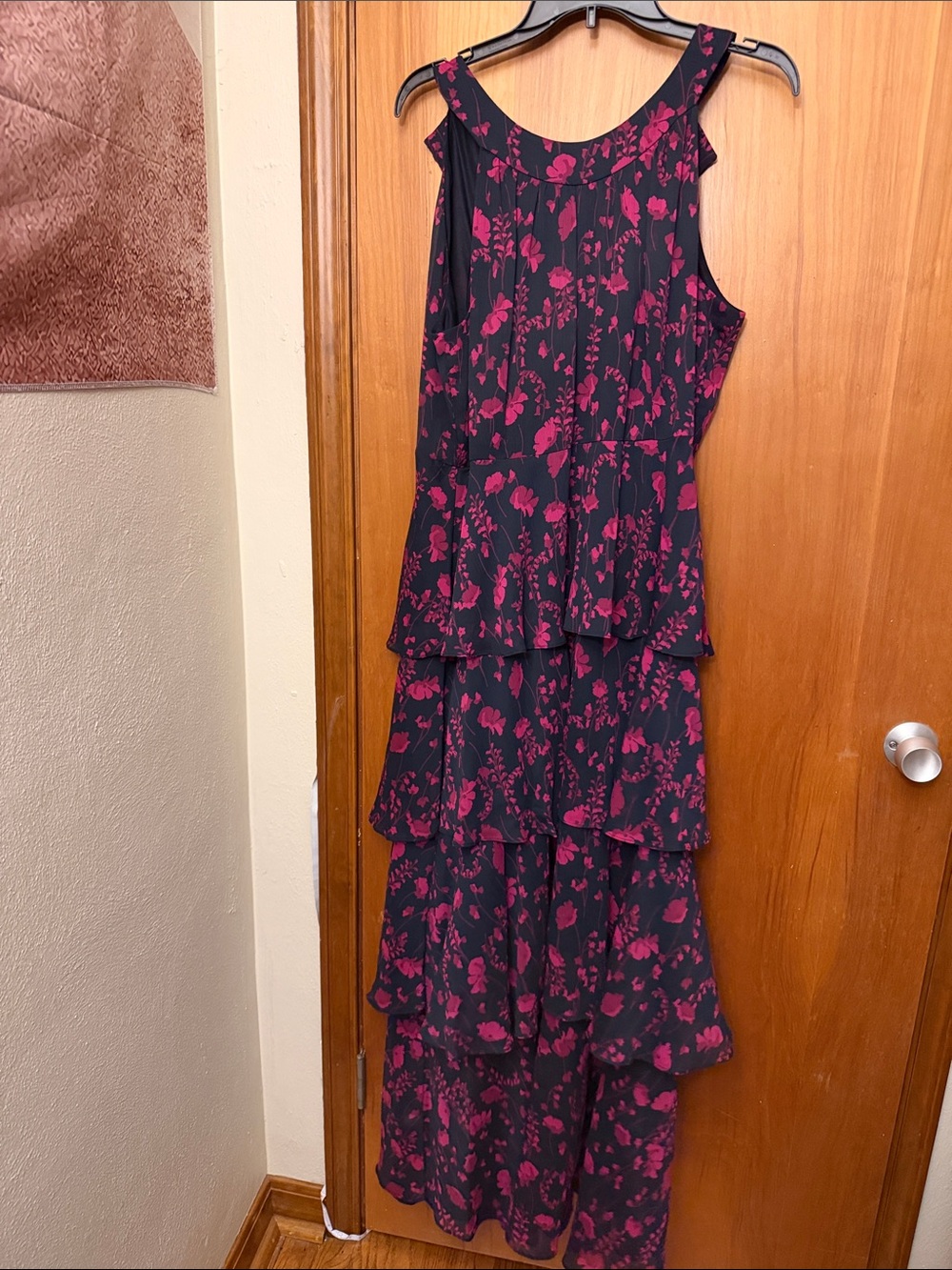 Tommy Hilfiger Black Maxi Dress with Fuchsia Floral Print